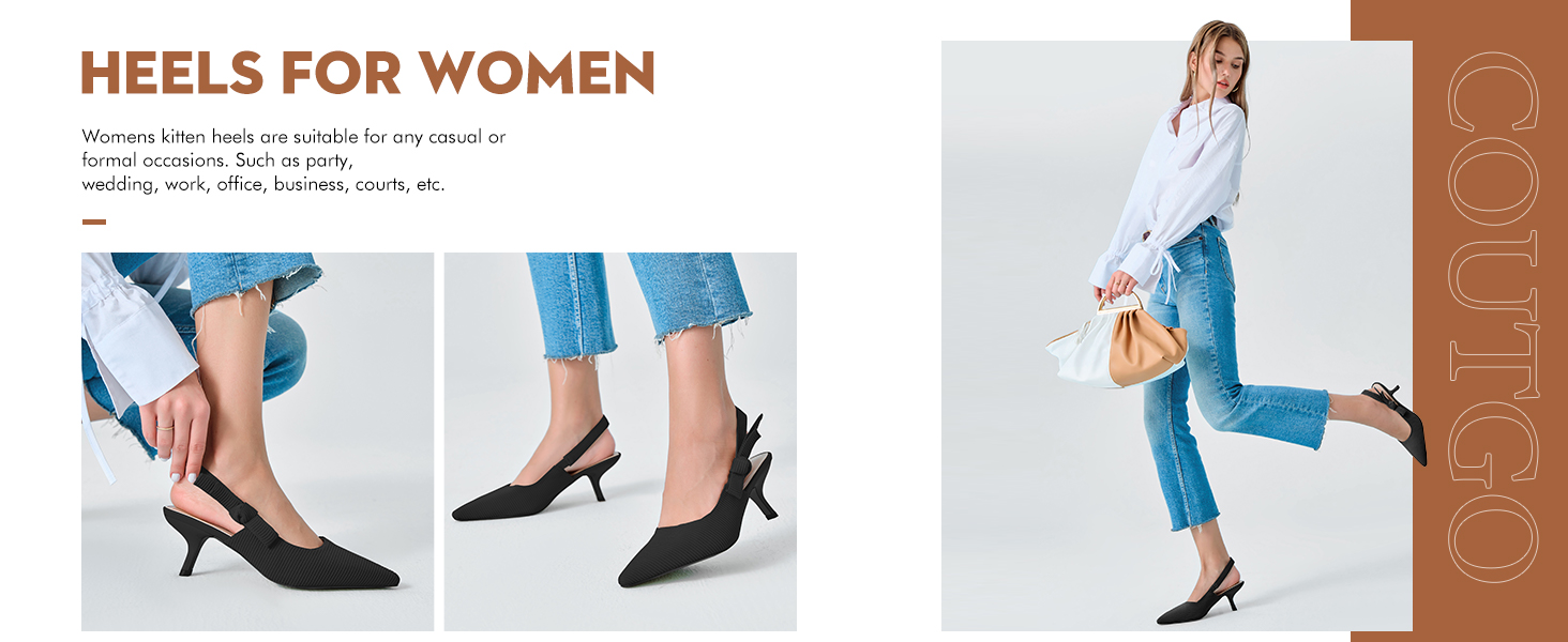 Жіночі туфлі-слингбеки Coutgo з гострим носком на низьких підборах (kitten heel), світло-кавовий колір, розмір 39 EU