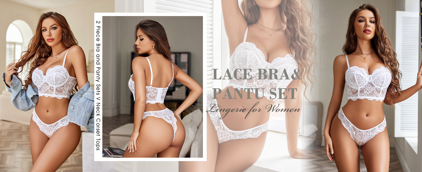 Avidlove Комплект нижньої білизни для жінок: мереживний бюстгальтер з кісточками та трусики Push-up, чорний
