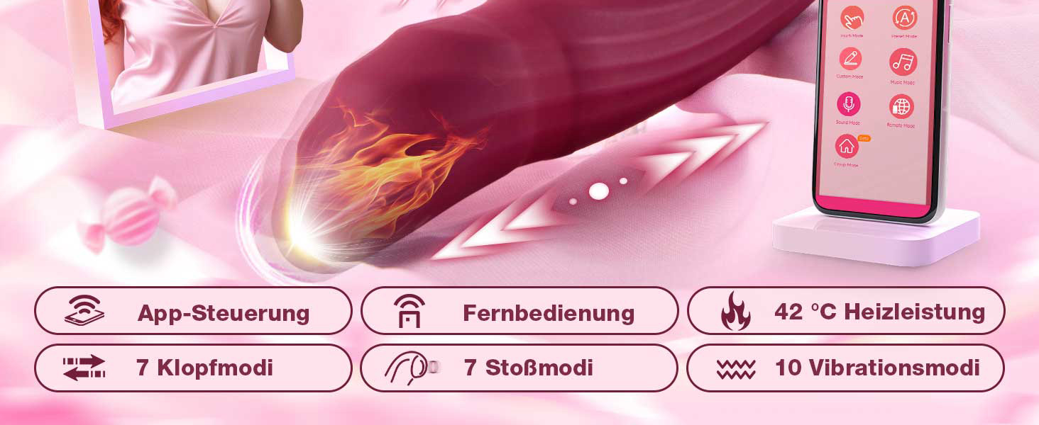 Вібратор для жінок 5-в-1 з керуванням через додаток, стимуляція G-точки та клітора, 7 режимів, нагрів до 42°C, комплект