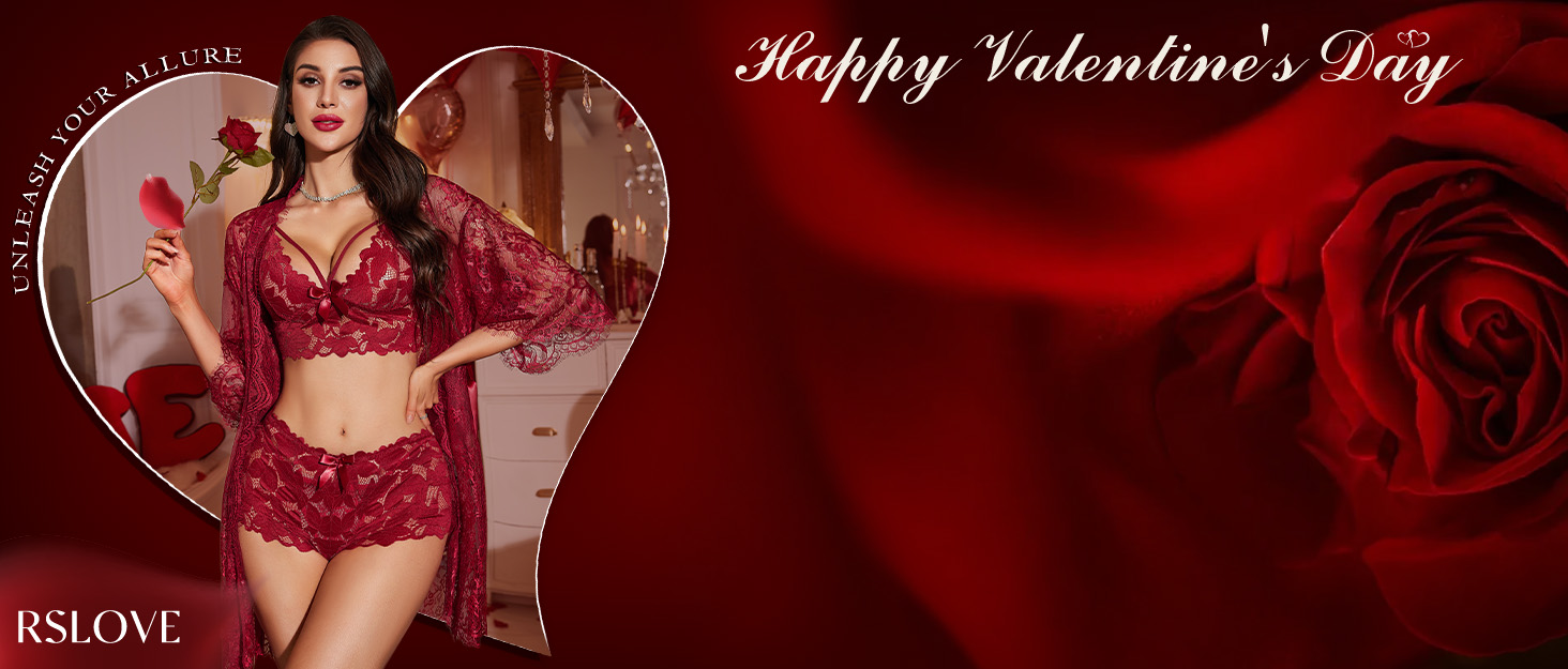 RSLOVE Комплект жіночої ніжної піжами: бюстгальтер, трусики та халат з мереживом, колір морської хвилі