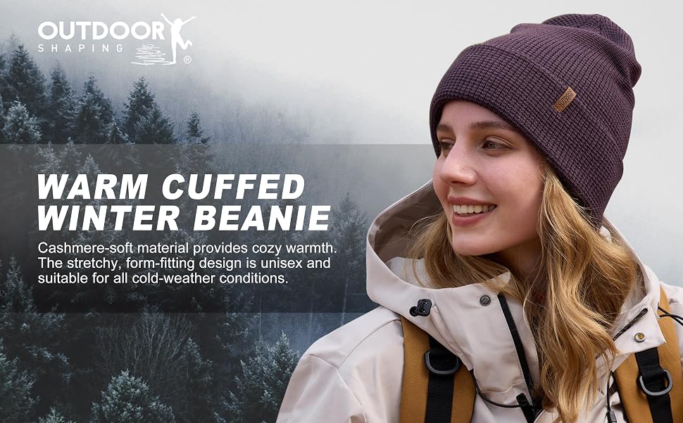 Зимова шапка з мериносової вовни Outdoor Shaping для чоловіків та жінок, тепла в'язана шапка з відкидним манжетом, темно-фіолетова