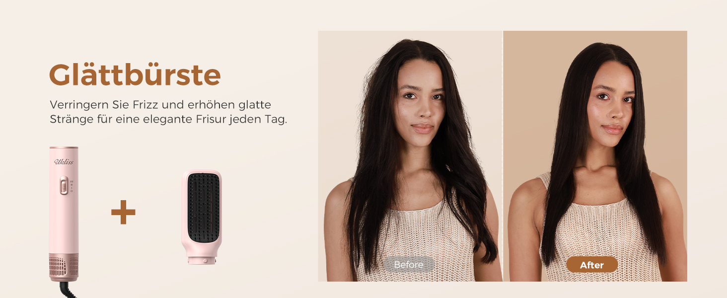 Мультистайлер для волосся 5 в 1 UKLISS Airstyler: фен, вирівнювач, круглі щітки та локони, чорний/рожевий