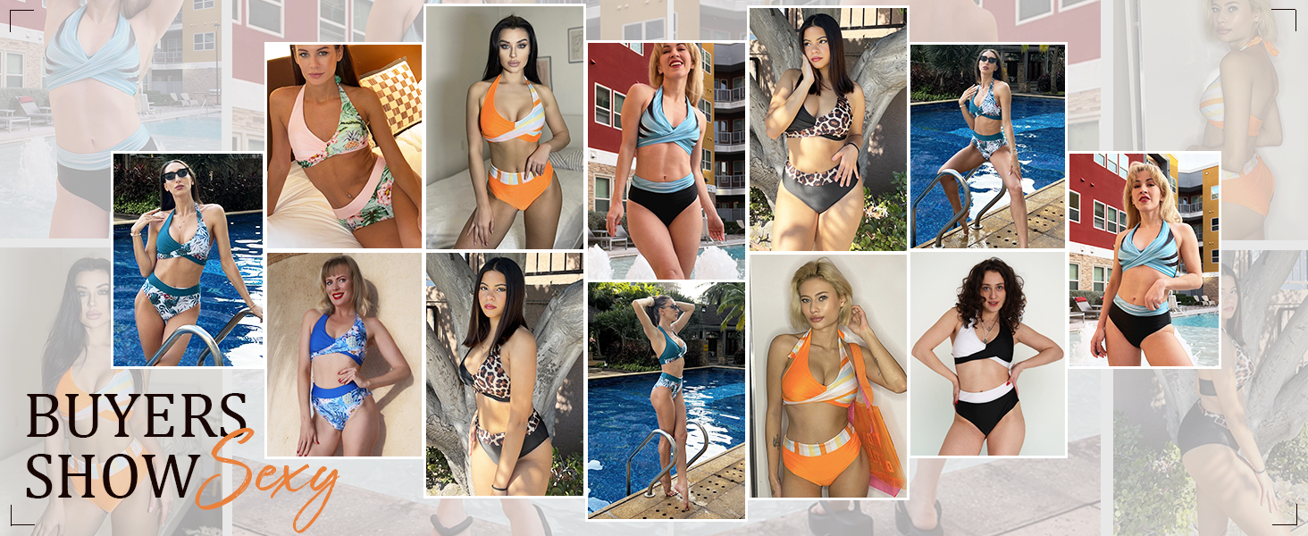 Бікіні Ecouaer для жінок, комплект двочастинний з високою талією, корегуючий животик, купальник з зав'язками на шиї, S-XXL XL, зелений