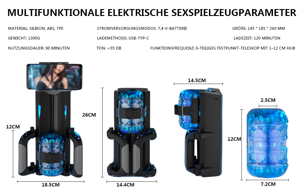 Електричний мастурбатор з подвійним руків'ям для чоловіків – реалістична вагіна, чорний колір