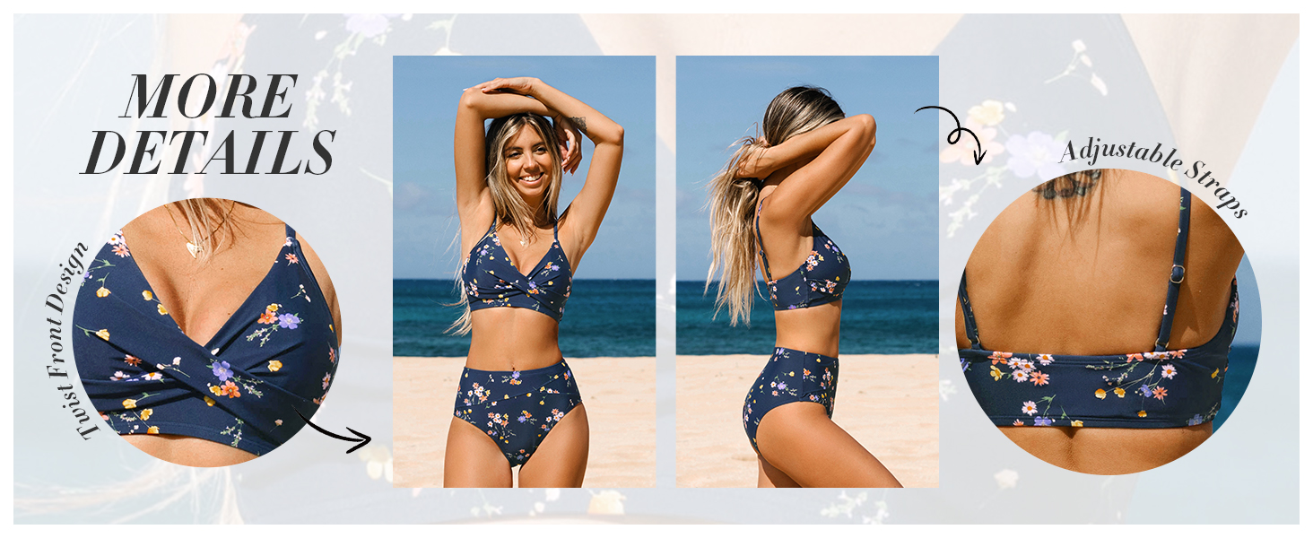 CUPSHE Бійкіні для жінок: Розрізний топ, висока талія, купальник, двочастинний, чорний/зелений