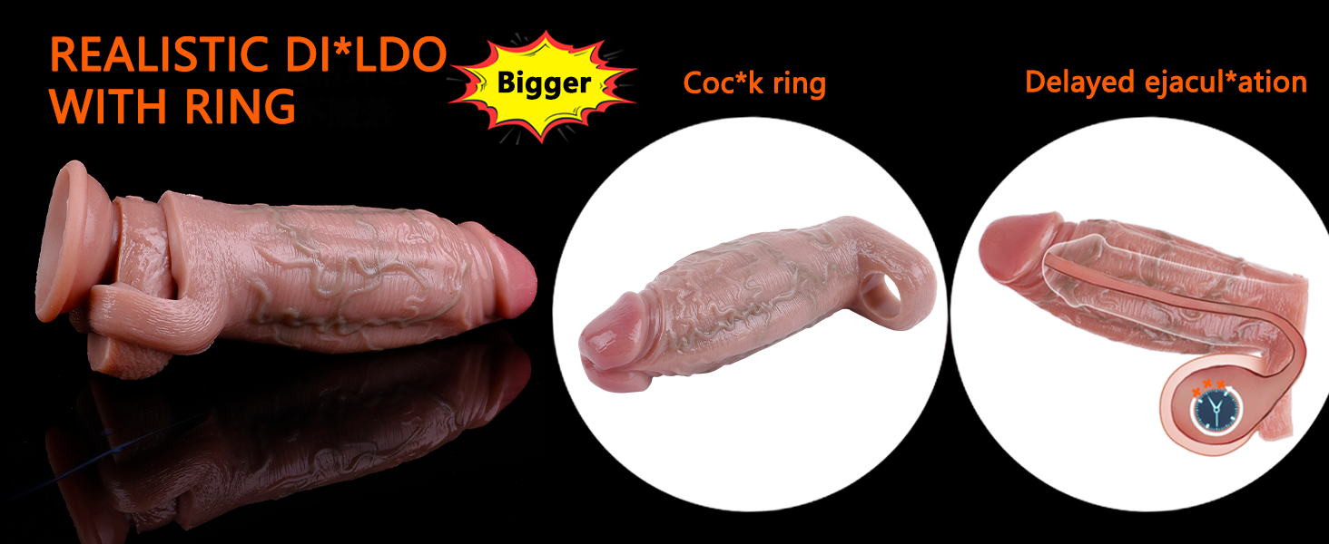 Реалістична пеніс-манжета з потовщеним мошонковим кільцем для збільшення пеніса та затримки еякуляції. Секс-іграшка для чоловіків. Реалістичний колір шкіри.