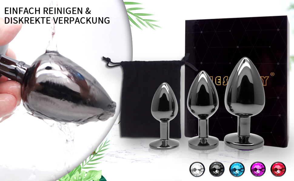 Набір анальних пробок 3 шт. з металу (Gunmetal) - велика, середня, мала. Підходить для початківців, жінок, чоловіків, пар.