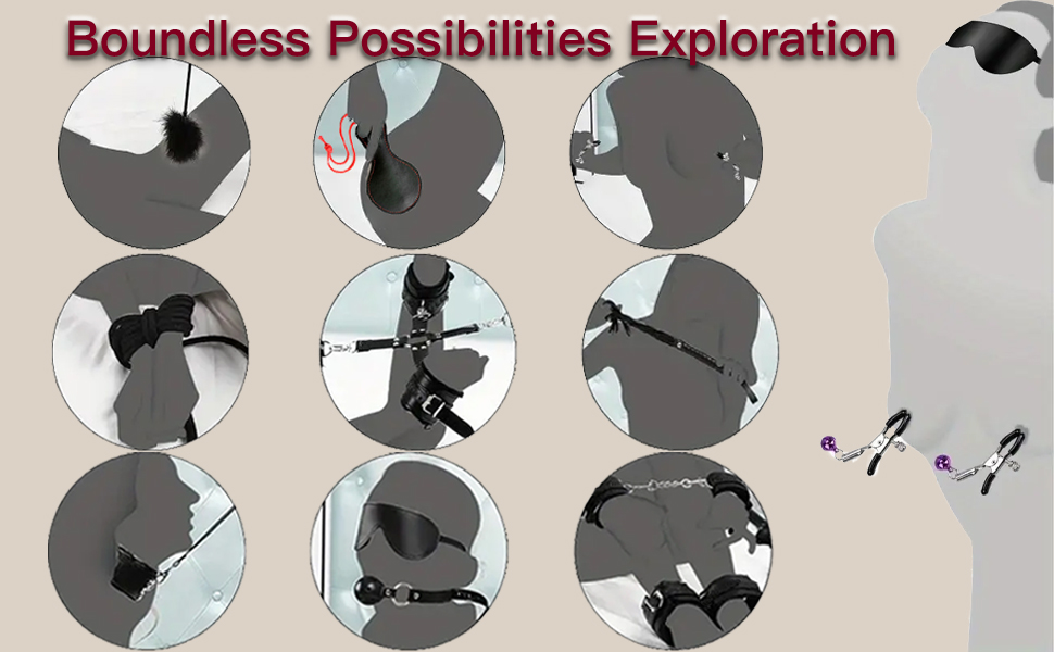 Набір для БДСМ: 35 елементів, шкіряні аксесуари, наручники, анальні іграшки для пар