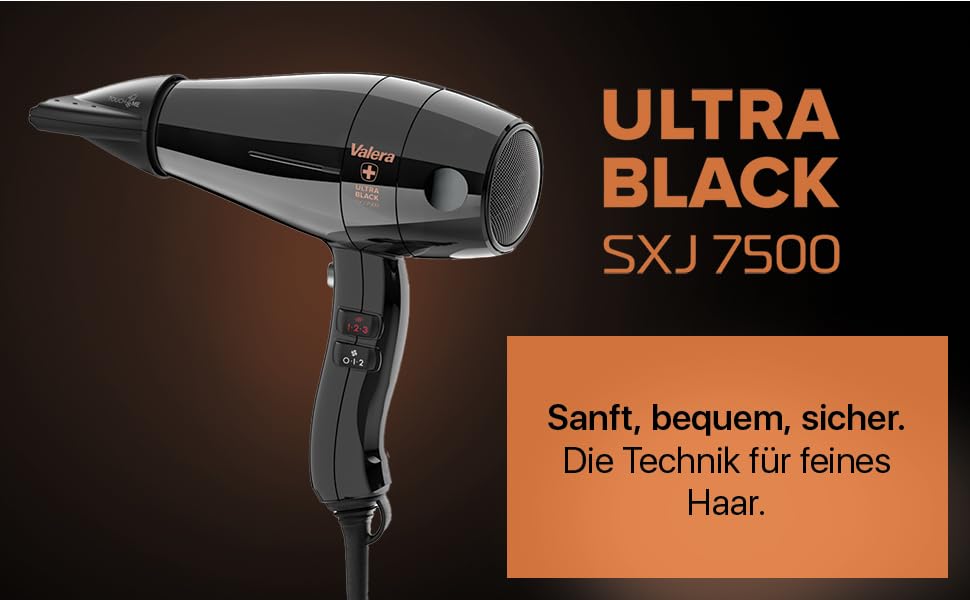 Професійний фен для волосся Valera Swiss Silent Jet Light 7500 Ultrablack, 2000 Вт, з іонним генератором та мотором PM-Pro