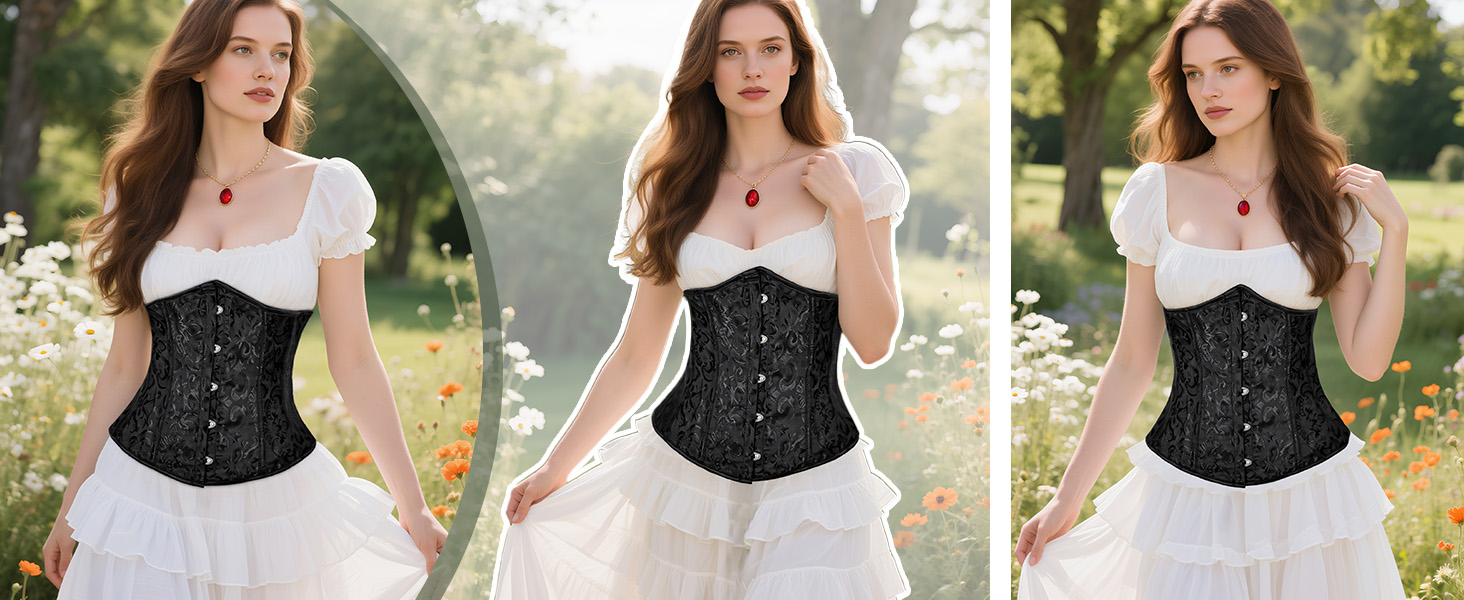 Корсет TRIWORKS для жінок: корсаж, бюстгальтер, сатиновий корсет з шнурівкою, стегновий фіксатор для Хелловіну та карнавалу, XS-XXL, коричневий