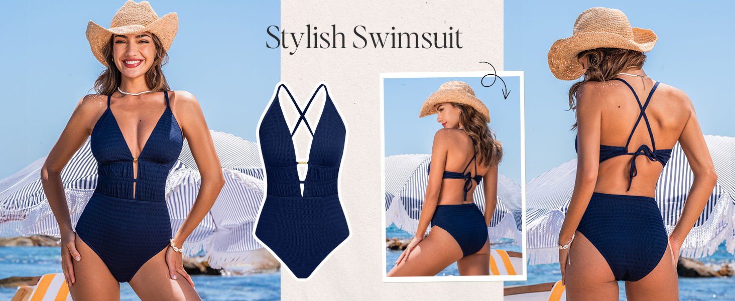 Чоловічий купальник CUPSHE з глибоким V-подібним вирізом, на зав'язках, з текстурою, одноцільний, чорний