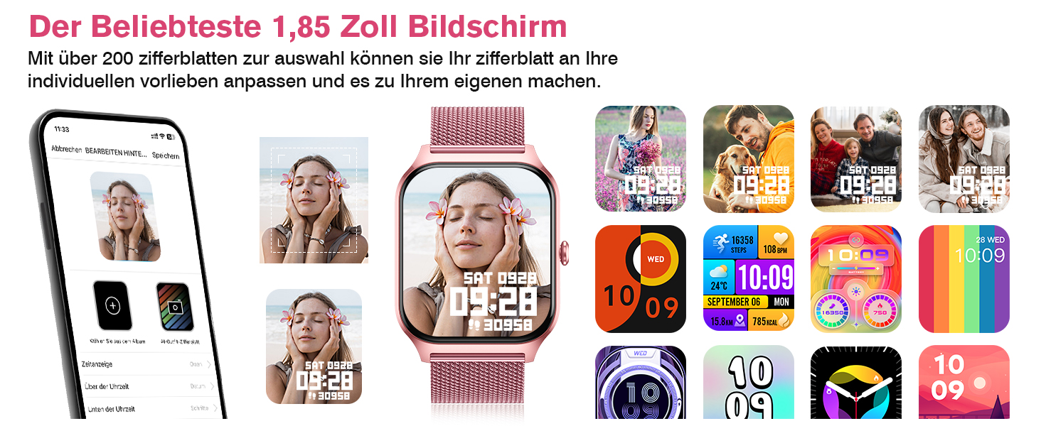 Смарт-годинник KALINCO для чоловіків та жінок з Bluetooth-дзвінками, вимірюванням тиску, пульсу та SpO2, AI фітнес-трекер, 100+ спортивних режимів, аналіз сну, сумісний з iOS та Android, колір: Rose Milano