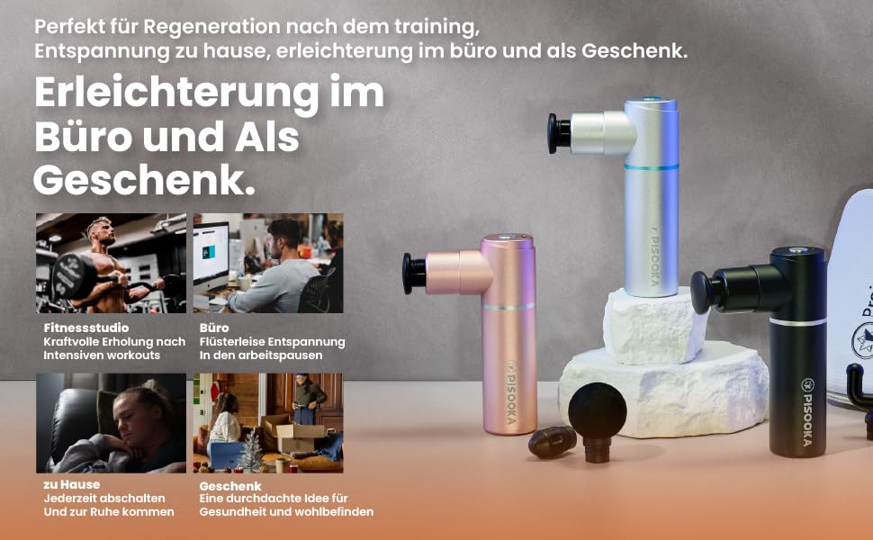 Міні-перкусійний масажер PISOOKA X Mini Massage Gun (66W) – Компактний ультралегкий масажер для глибокого масажу м'язів, шиї та спини, алюмінієвий корпус, 4 насадки, USB-C, чорний