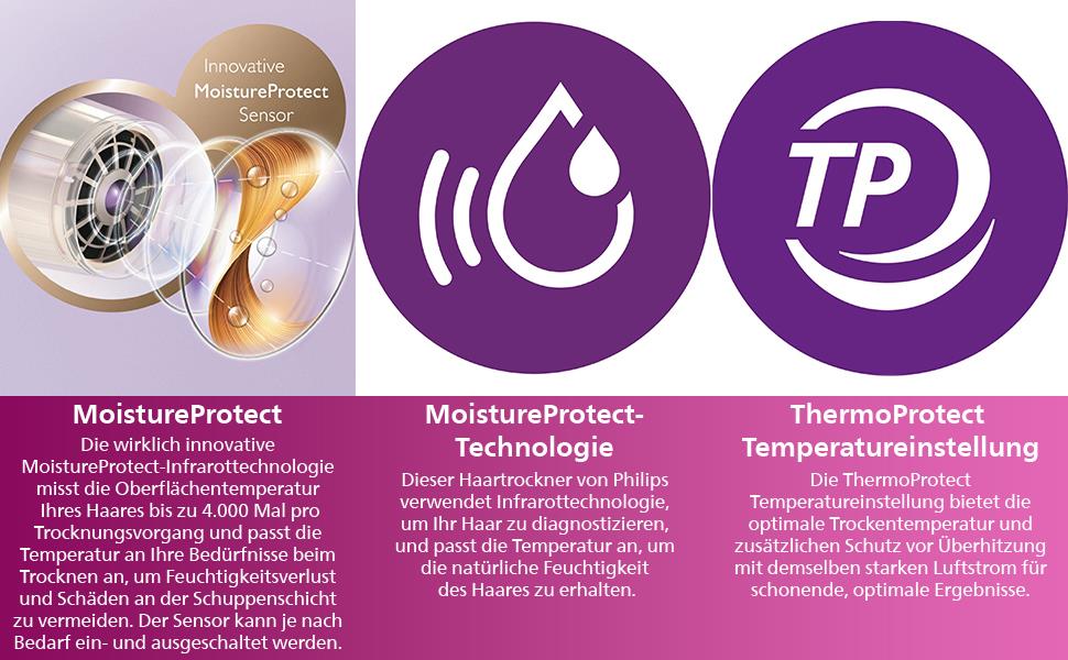 Фен для волосся Philips MoistureProtect HP8280/00, 2300Вт, з іонізацією, 6 режимами температури та швидкості, дифузором та стилізуючою насадкою