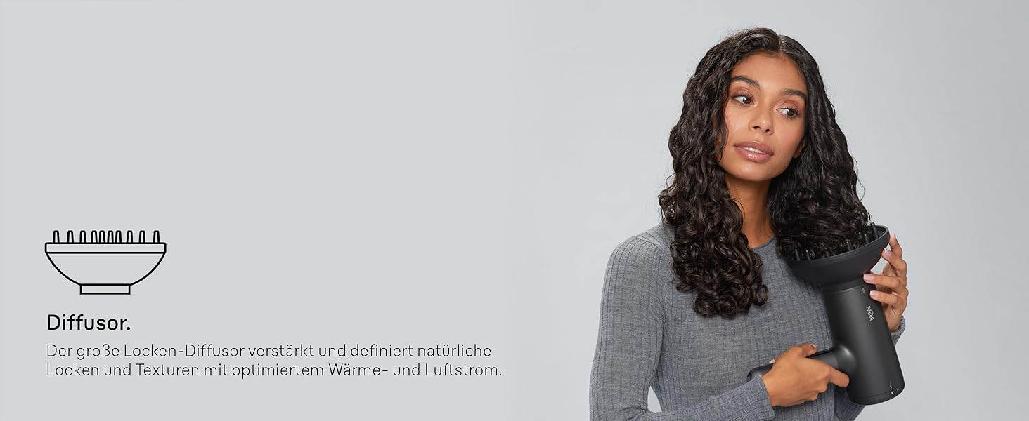 Фен для волосся Braun Haartrockner HD4.2 з дифузором та насадкою для стайлінгу, технологія Super IONTEC, 2100 Вт, 3 температури та 3 швидкості, чорно-сірий, BRHD425E
