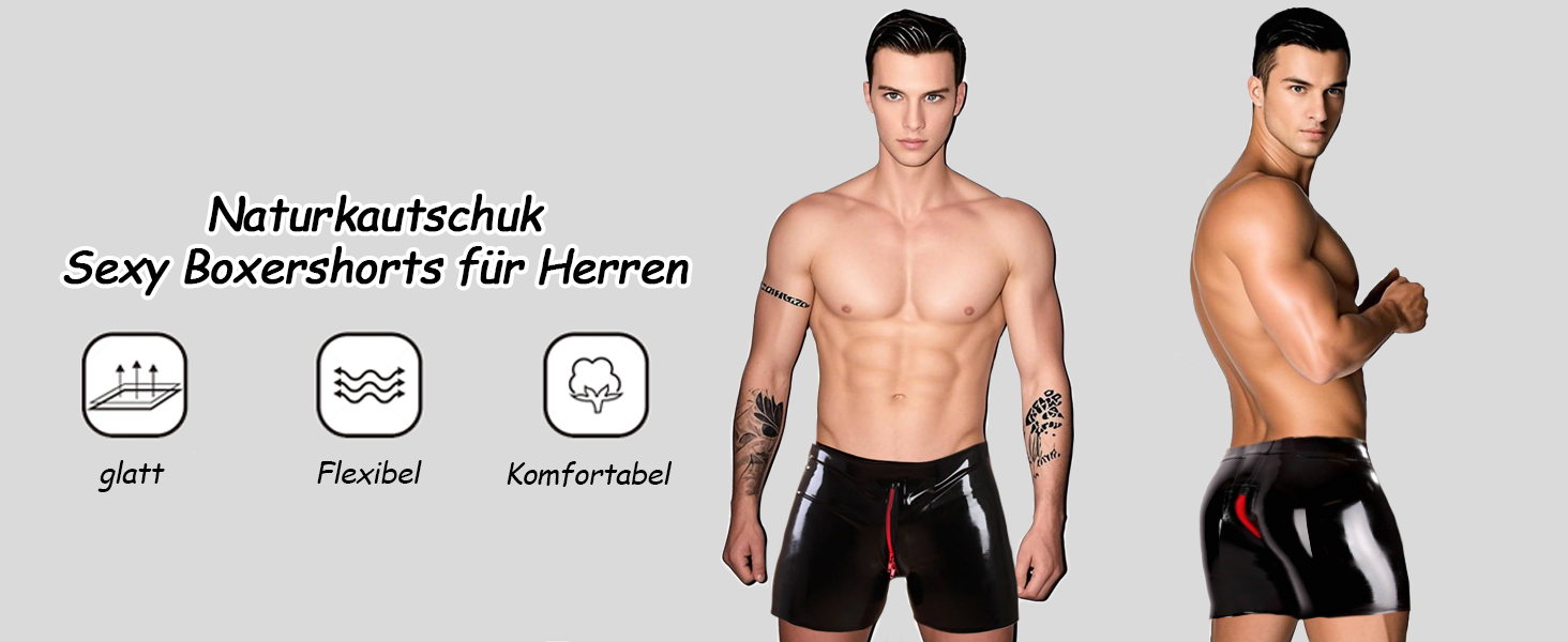 Чоловіча спідня білизна MFMYEE: чорні шорти-сліпи з латексу, ручної роботи, з блискавкою. Екзотичний фетиш-стиль.