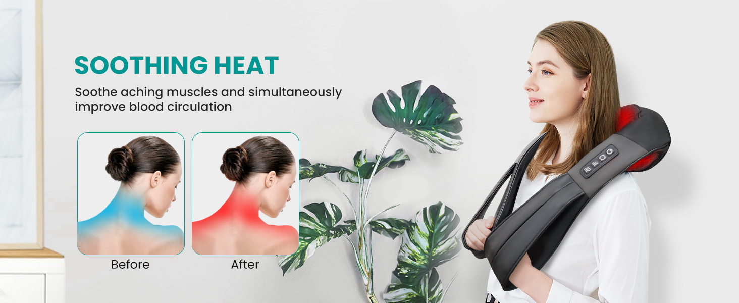 Масажер для шиї та плечей Nekteck 3D Shiatsu з підігрівом, глибокий тканинний масажер для спини та стоп від болю в м'язах, чорний