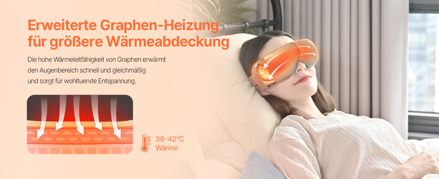 Масажер для очей HubiCare з функціями підігріву та охолодження, 3D-повітряним компресійним масажем, вібрацією та Bluetooth, сірий