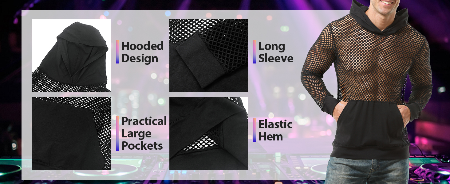 Чоловіча сітчаста сорочка AIEOE: дихаюча, з довгим рукавом, мереживна, сексуальна клубна сорочка, прозора сітчаста сорочка, чорна