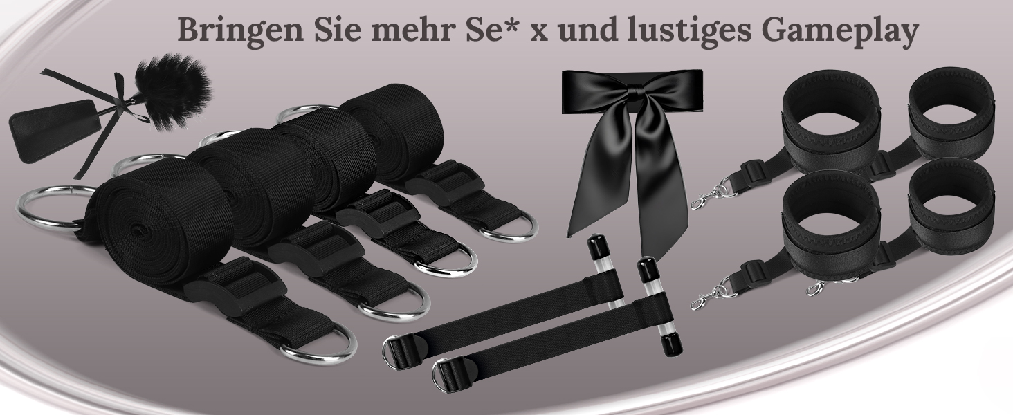 Набір для БДСМ з петлями та наручниками: петлі для ліжка, наручники, розтяжка, фіксатори для ніг (5 шт.)