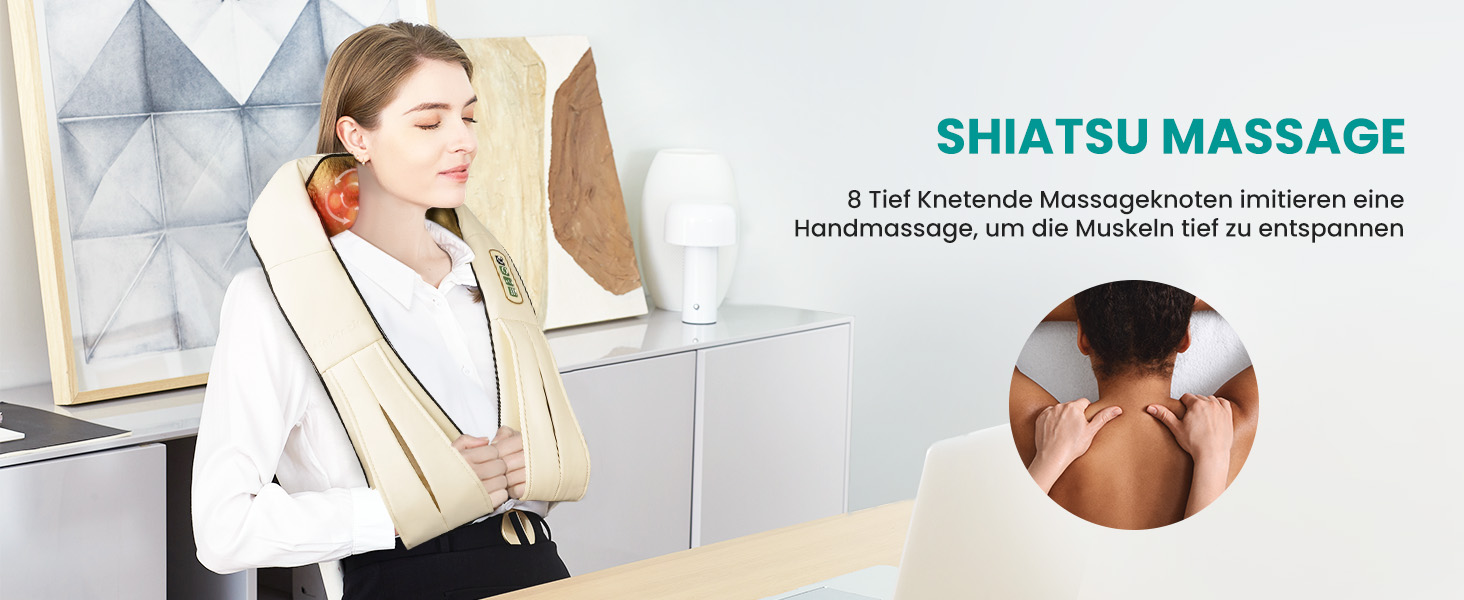 Масажер для шиї та плечей Nekteck 3D Shiatsu з підігрівом, глибокий тканинний масажер для спини та ніг для зняття м'язового болю (Бежевий)