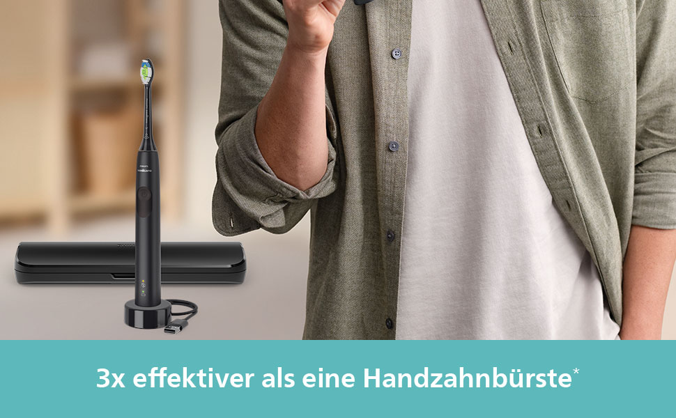 Електрична сонічна зубна щітка Philips Sonicare 4100 HX3683/33 для дорослих, чорна, з насадкою Optimal White, дорожнім футляром та USB-зарядним пристроєм