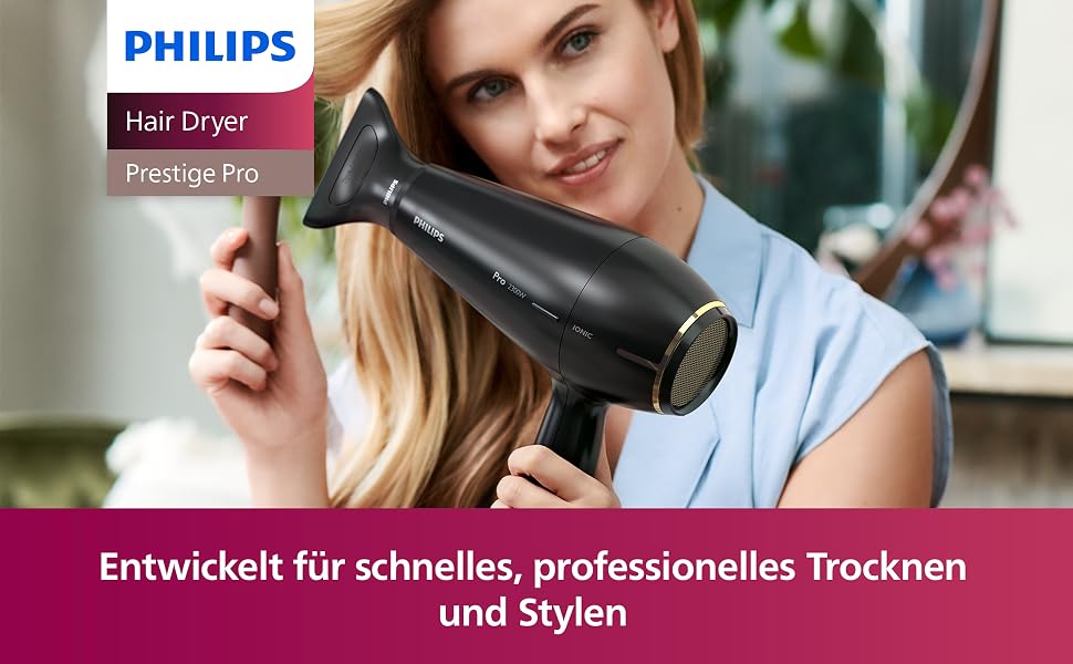 Професійний фен для волосся Philips Prestige Pro HPS920/00, 2300 Вт, з 2 насадками для стайлінгу