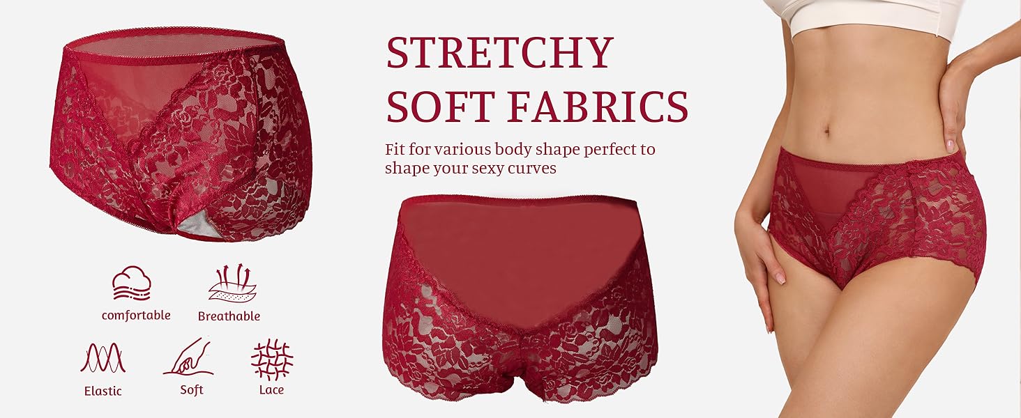 Слідки жіночі мереживні безшовні з високою талією, великі розміри (S-4XL), 6 шт. в наборі (чорний/бірюзовий/червоний/синій/фіолетовий/нюд)