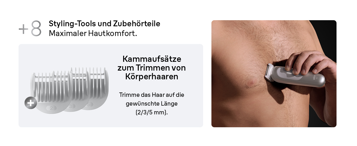 Тример для тіла та інтимних зон Braun Bodygroomer Series 7 BG7555, сірий — водонепроникний бездротовий чоловічий голений апарат з 8 насадками та чохлом