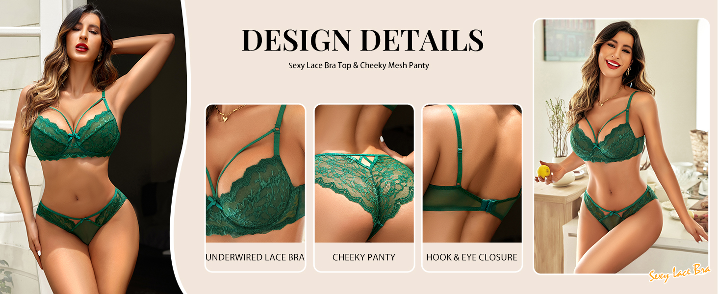 Avidlove Комплект жіночої білизни з мережива, сексуальний бюстгальтер з кісточками та трусики Push up, мереживний комплект, сексуальна білизна, вишуканий вигляд, червоний, XXL