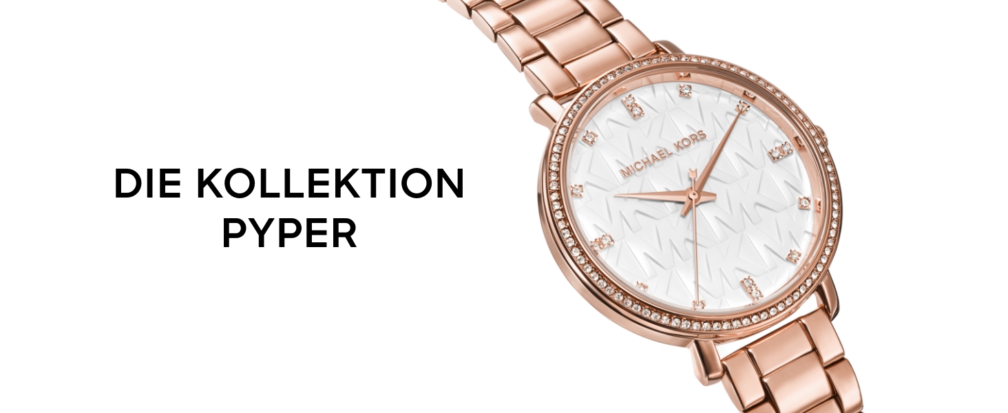 Жіночий годинник Michael Kors Pyper кварцовий, сталевий браслет, колір рожеве золото та білий циферблат