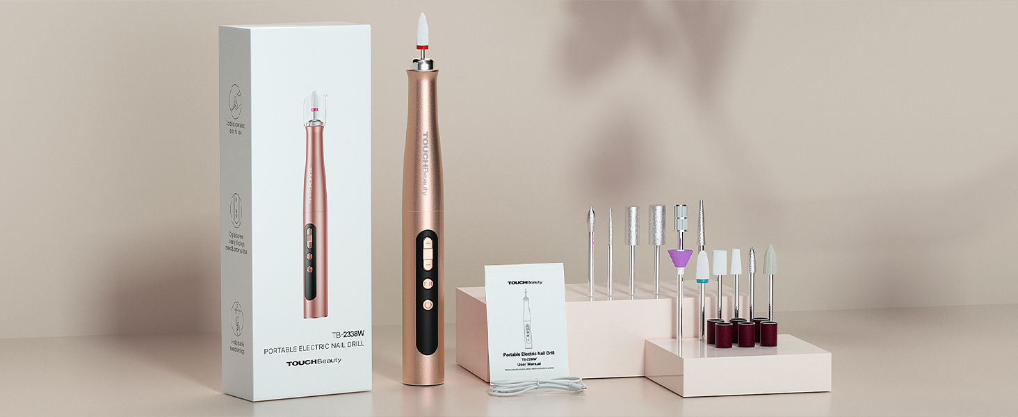 Електричний набір для манікюру та педикюру TOUCHBeauty: бездротовий апаратний фрезер з LCD-дисплеєм, 5 швидкостей, для гель-нігтів та акрилу, USB-зарядка