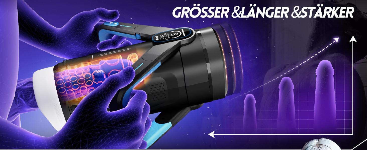 Інтимний масажер для чоловіків Eanatoys з 9 вібраціями, телескопічною функцією та LCD-дисплеєм (синій)