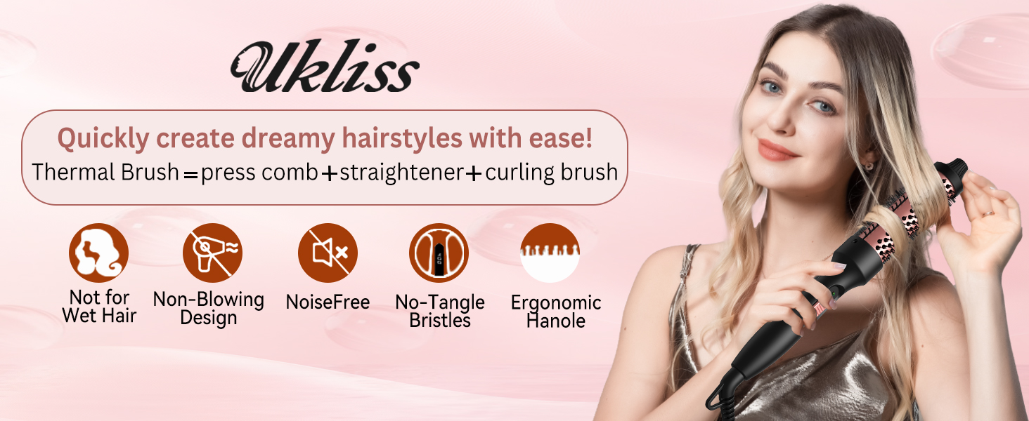 Мультистайлер для волосся 6 в 1 UKLISS Air Styler Set: фен з дифузором, насадки для завивки, круглі щітки та випрямляч, 1000 Вт, LCD-дисплей, жовто-чорний