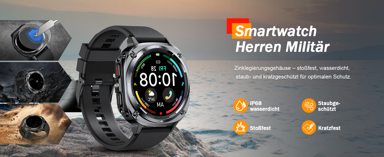 Смарт-годинник TIMU для чоловіків, 1.45' AMOLED дисплей, можливість дзвінків, 115+ спортивних режимів, моніторинг пульсу, сну та крокомір, водонепроникність IP68