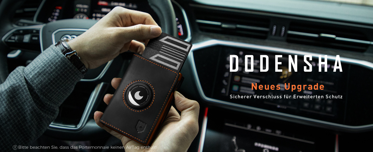 Чоловічий смарт-гаманець DODENSHA MagSnap для AirTag з RFID захистом, відділенням для монет та картхолдером на 10+ карток, чорно-помаранчевий
