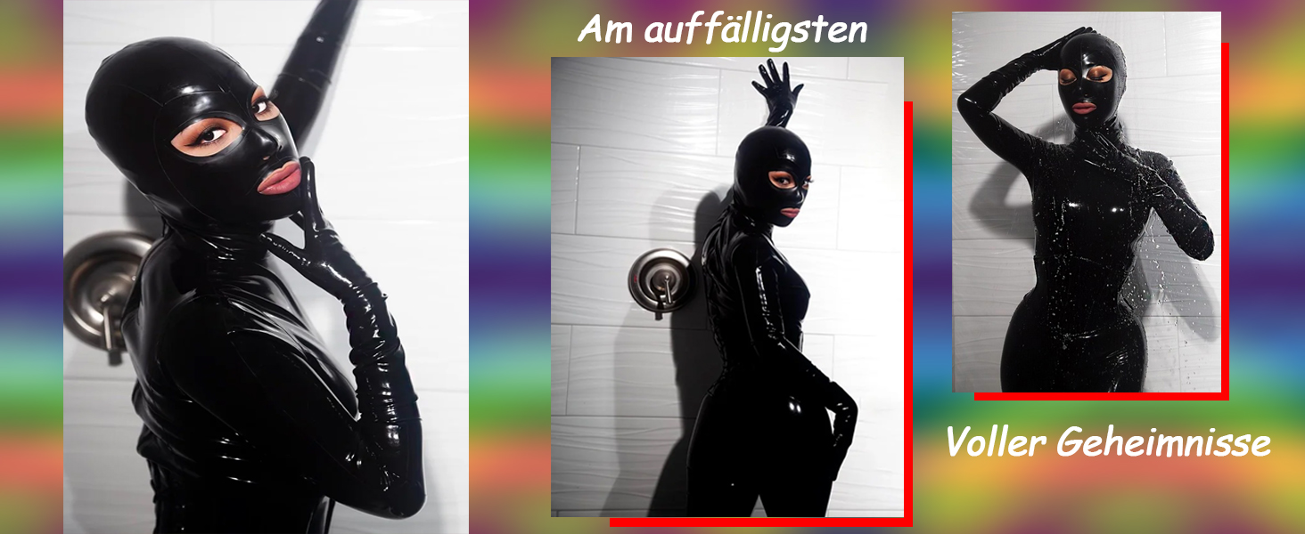 Латексна маска для БДСМ, Фетіш, Косплей з блискавкою на спині - чорна