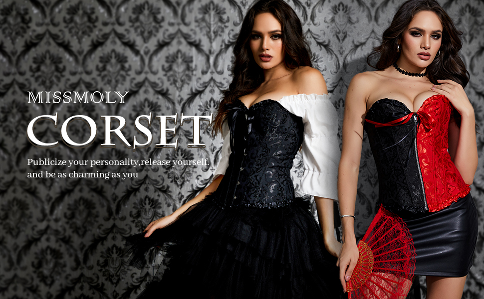 Корсет жіночий Miss Moly, вінтажний, повний бюст, класичні кольори, мереживо, бант, з принтом G-Tanga, чорний, на блискавці