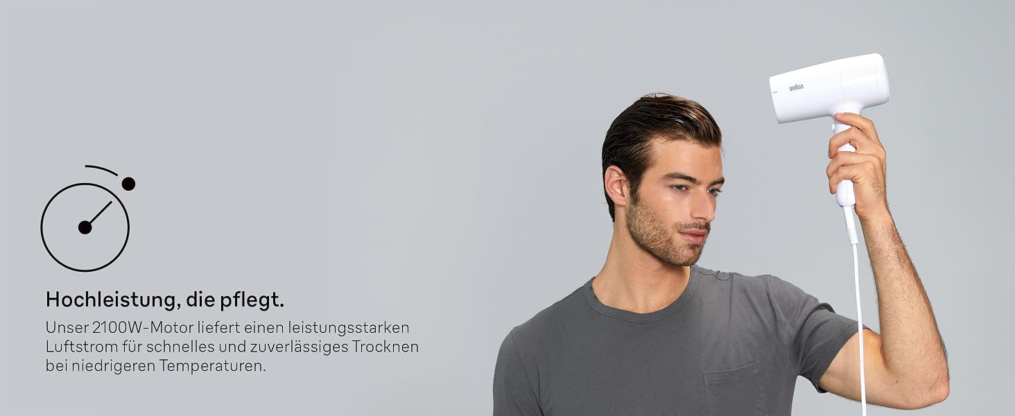 Фен для волосся Braun HD4.2 з дифузором та вузьким соплом, технологія Super IONTEC, 2100 Вт, 3 режими температури та швидкості, чорно-сірий (BRHD210E)
