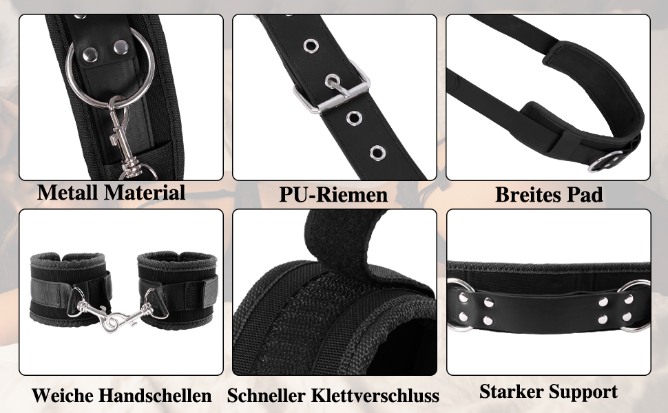 Набір для БДСМ: фетуювання ніг, наручники, набір для пар. Чорний колір.