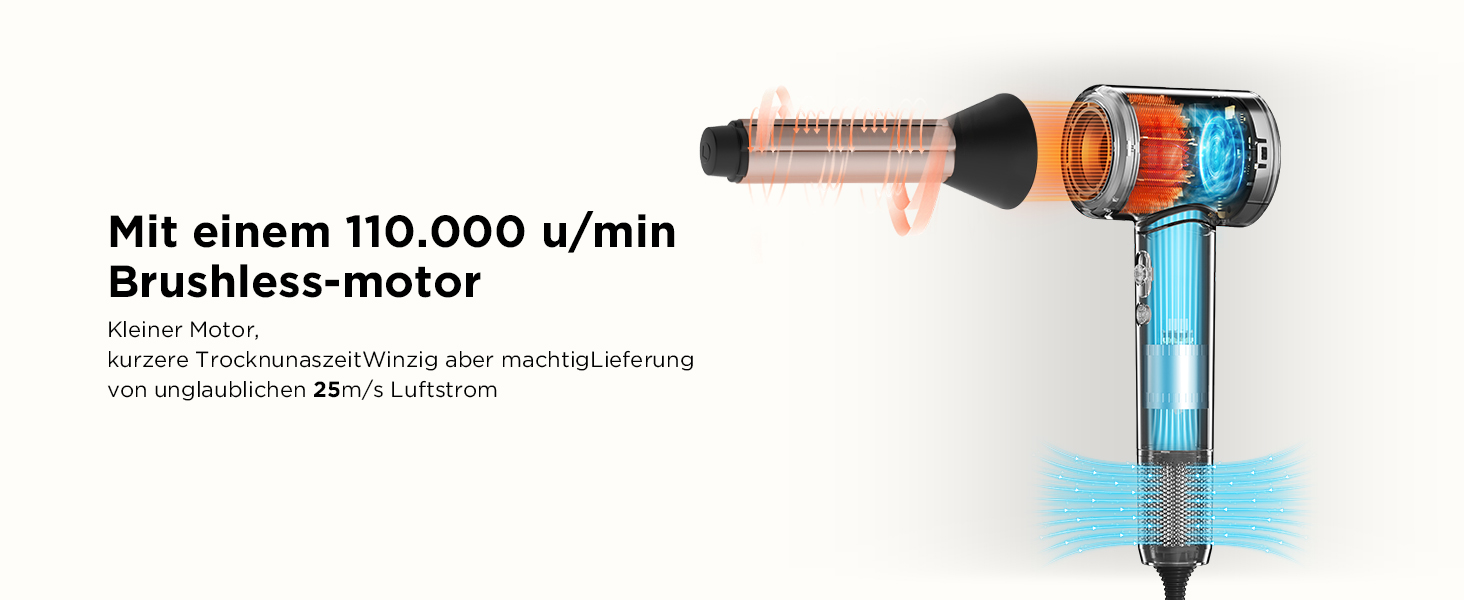 Професійний фен для волосся PARWIN PRO BEAUTY Air-Sonic з HD-LED дисплеєм, безщітковим мотором 110,000 об/хв та іонізацією (200 млн негативних іонів), швидке сушіння, колір шампань-срібло