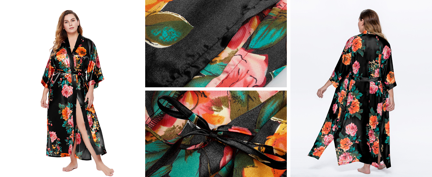 Халат жіночий шовковий максі з квітковим принтом, Babeyond | Халат, кімоно, піжама, для дому