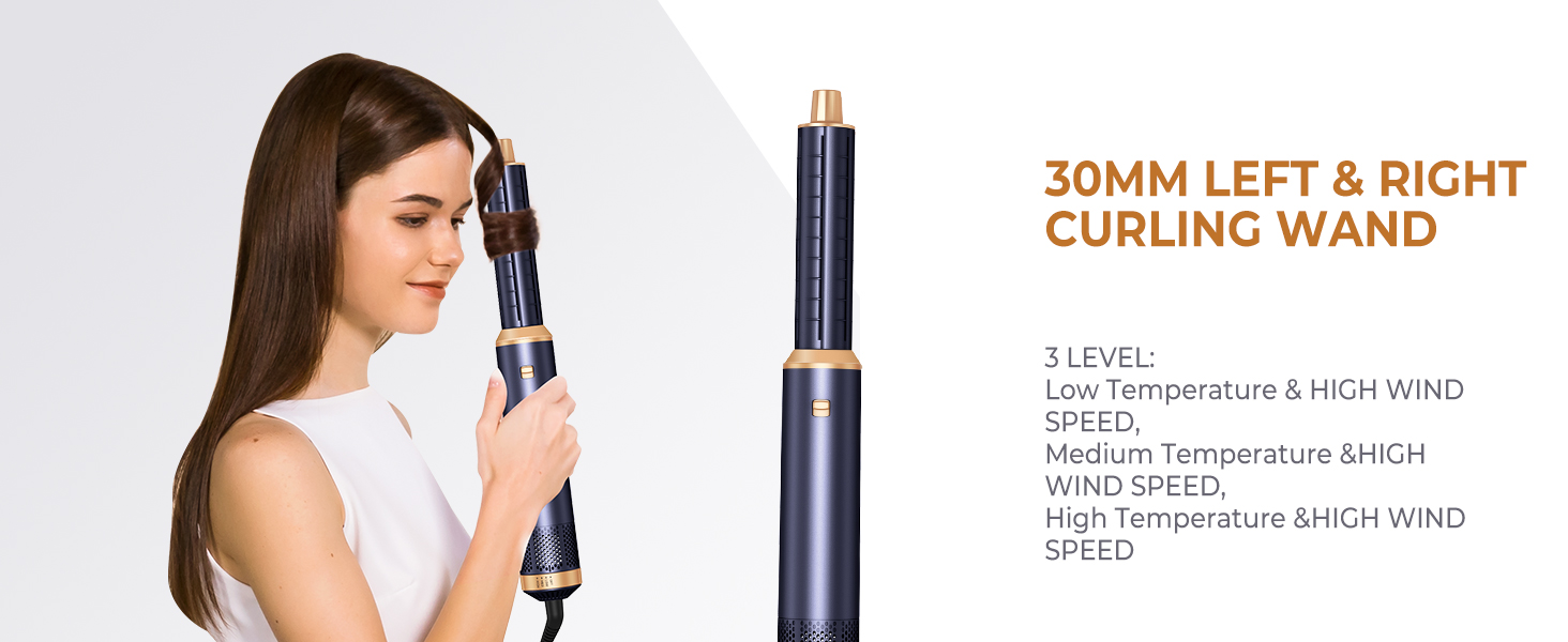 Мультистайлер для волосся 5 в 1 UKLISS Airstyler: фен, вирівнювач, гофре та круглі щітки для укладки, чорний з синім