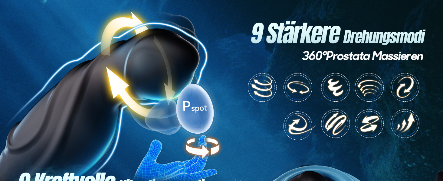 Вібратор анальний для чоловіків з простатичною стимуляцією, 360° обертання, 9 режимів вібрації, кільце для пеніса, керування через додаток
