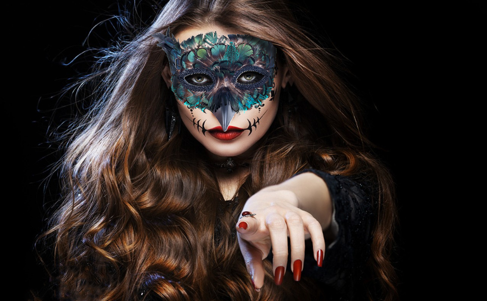 Венеціанська маска для жінок та чоловіків, маска для маскараду, чорна маска з пір'ям, маска ворона для карнавалу, Фашінгу, Хелловіну, косплею, аксесуари до костюма