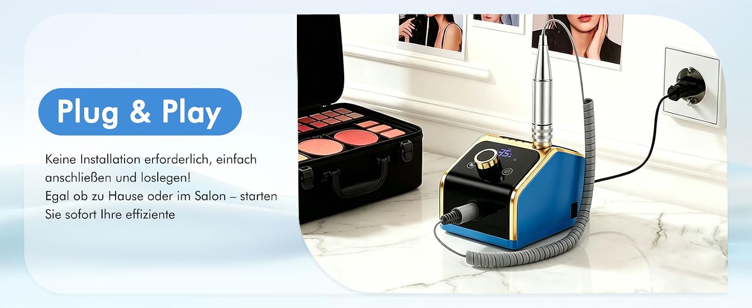 Професійний електричний апарат для манікюру та педикюру CozyZen 35 000 об/хв з LCD-дисплеєм, ножною педаллю та ручним керуванням для акрилу, гелю та натуральних нігтів (Блакитний)