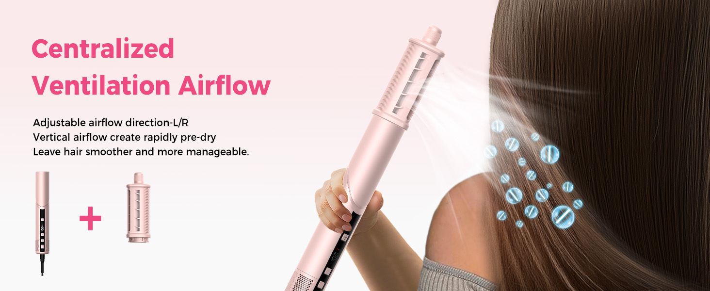 Набір стайлер для волосся 7 в 1 Atopskins Airstyler Pro: фен з дифузором, круглі щітки, випрямляч та плойка для beach waves, Creamrosa