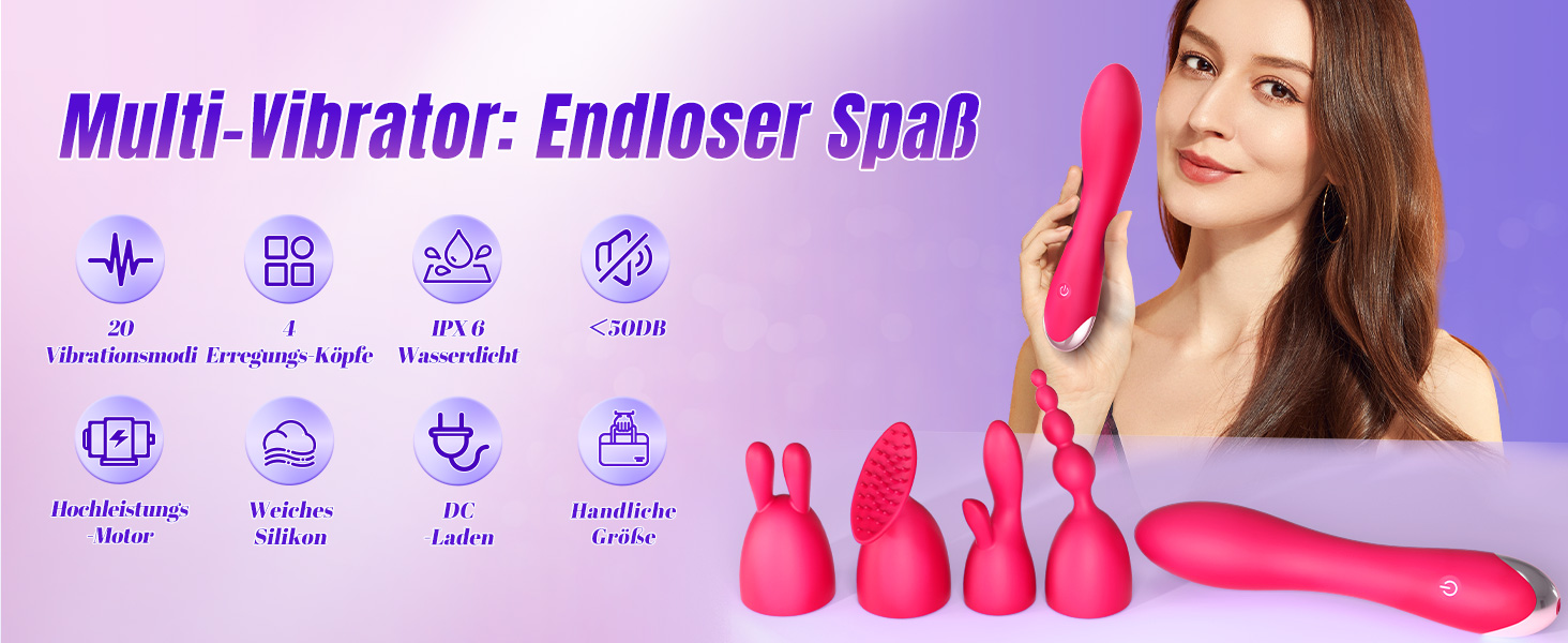 Набір вібраторів для жінок: дildo, вібратор, 4 насадки, 20 режимів, стимуляція G-точки, клітора, сосків, анального отвору. Іграшки для дорослих, для пар, масажер.