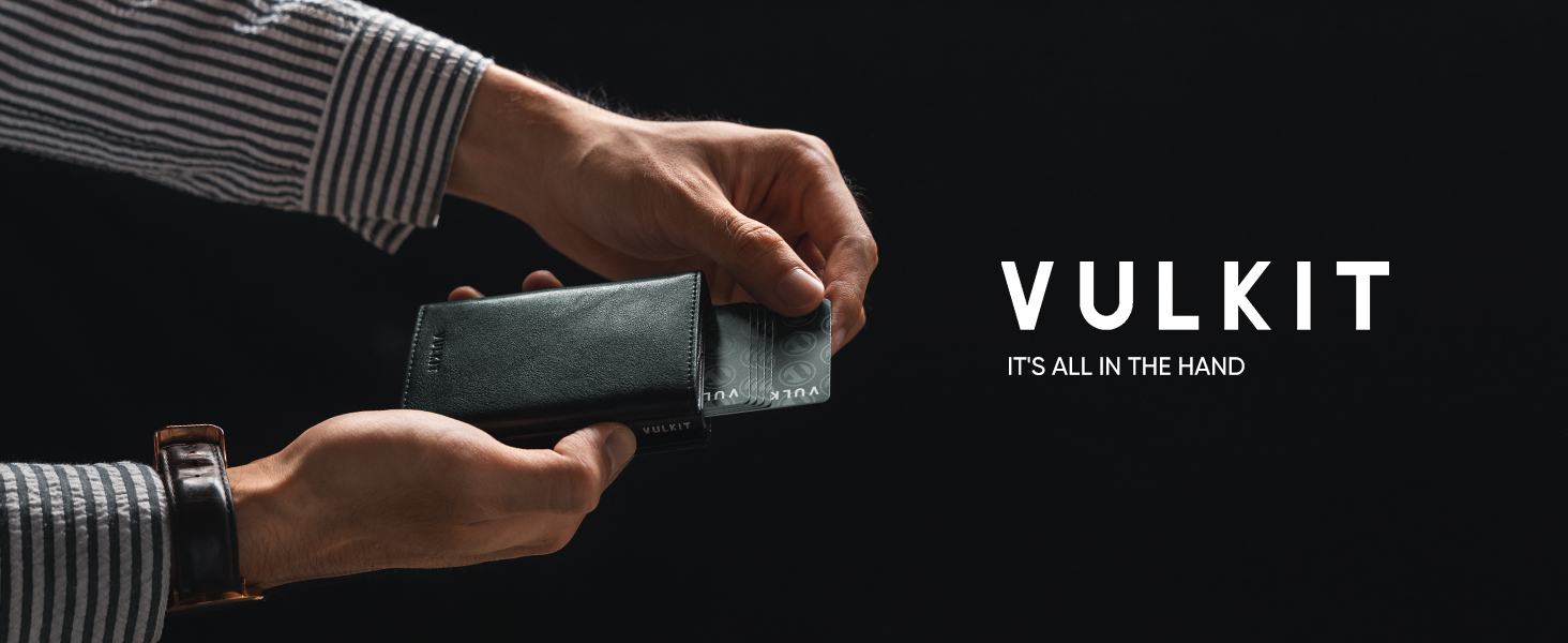 Шкіряний гаманець-картхолдер VULKIT з RFID-захистом, Pop-Up системою, відділенням для купюр, монет та вікном для ID, чорний