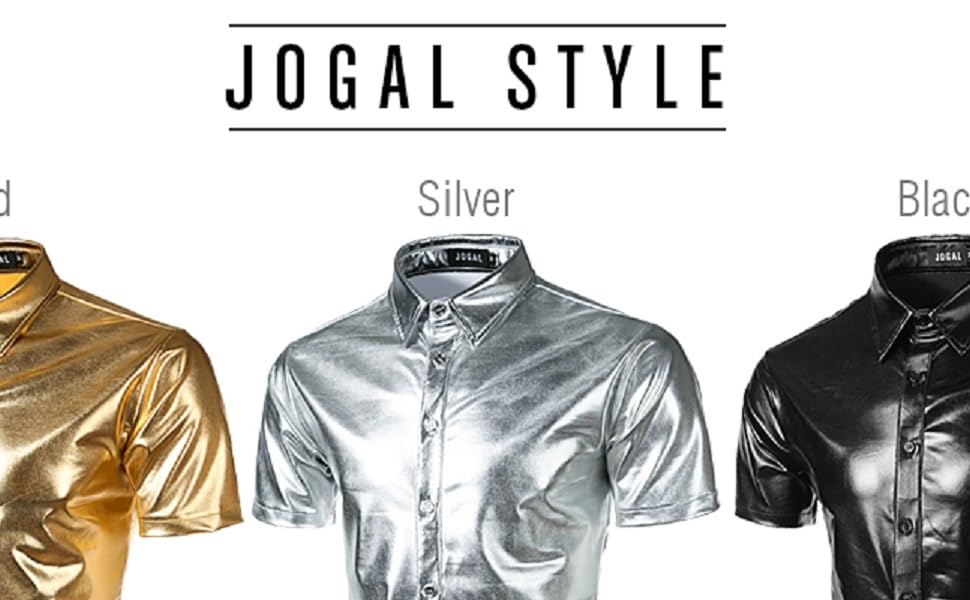 Чоловіча сорочка JOGAL з металевим блиском для вечірок та клубу, чорна (M)